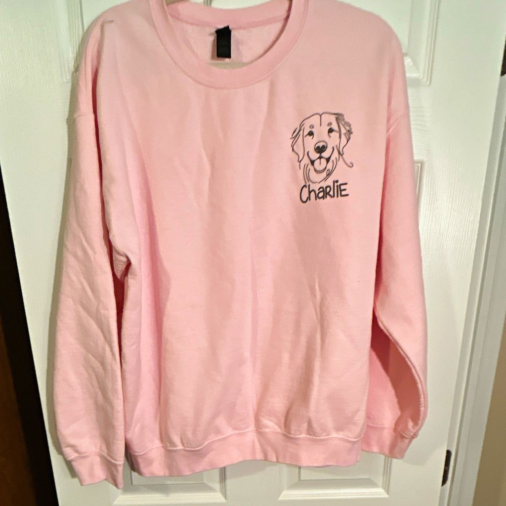 Women gilden Pink Sweatshirt golden retriever Dog Graphic Charlie large